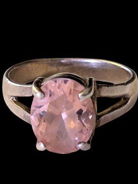 925 Sterling Silver 11mm Pink Crystal Size 7.5 Statement Ring